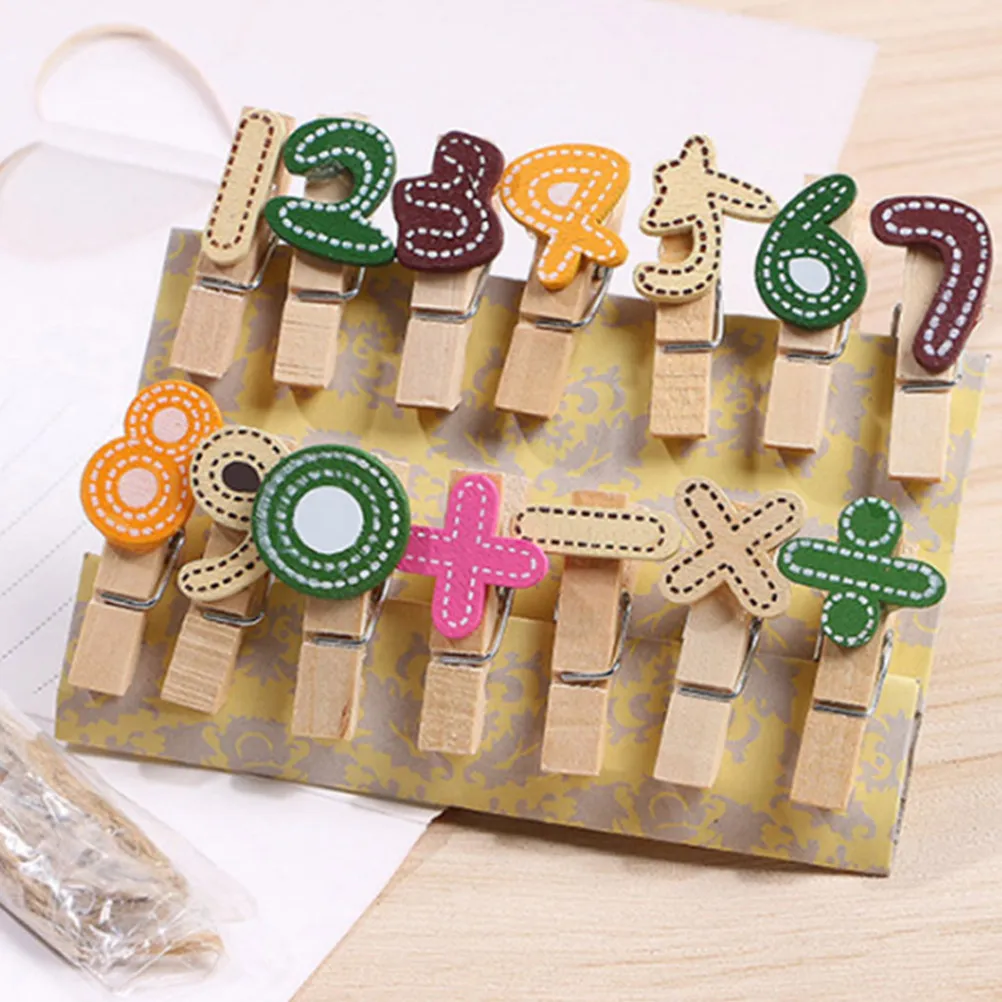 1Set Multi Functional Wooden Numbered Clips Cartoon Photo Clamps Paper Holder Home Office Craft Decoration Reusable Pins