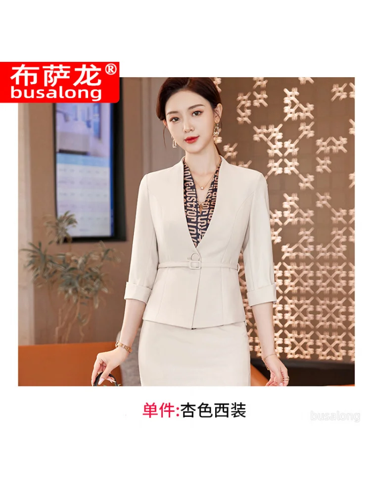 Tenue professionnelle élégante Style déesse bijouterie vêtements de travail femmes à manches mi-longues petit Blazer costume costume pour femme pour le printemps et