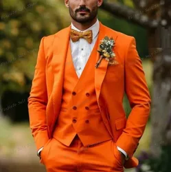 Orange Men Tuxedo Groom Groomsman Business Suit Wedding Party Dress Special Occasions Tuxedo Jacket Pants Vest 3 Piece Set
