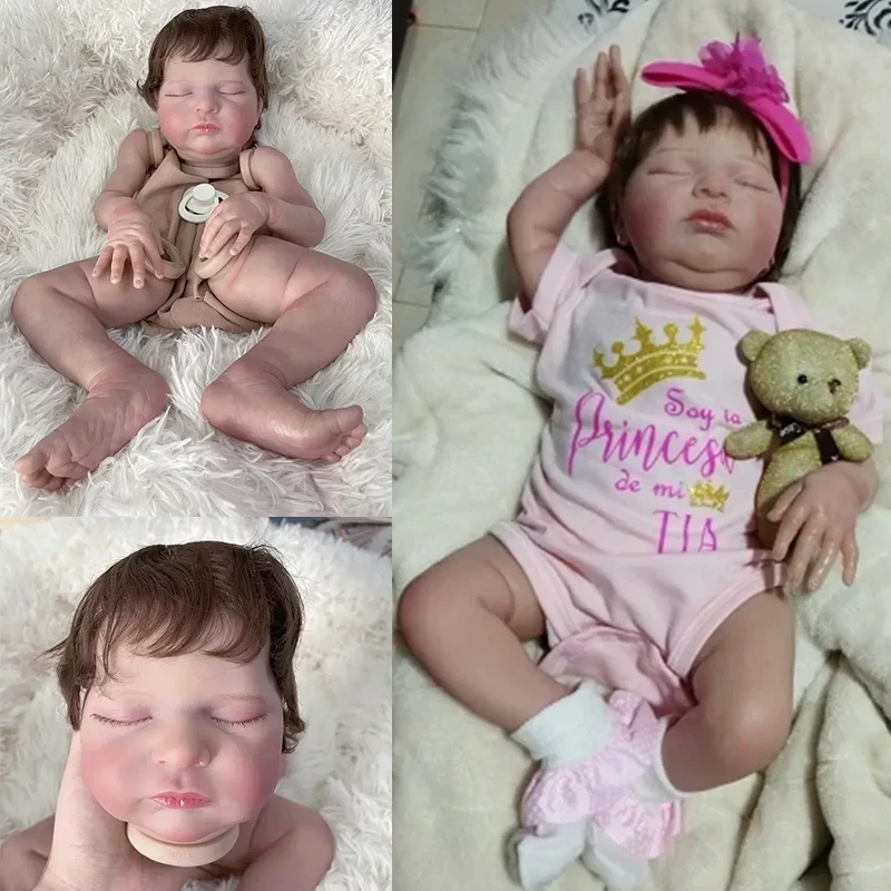 20inch Painted Kit Laura Reborn Sleeping Doll Size with Rooted Hair Lifelike 3D Skin Soft Silicone Reborn Flexible Doll Parts