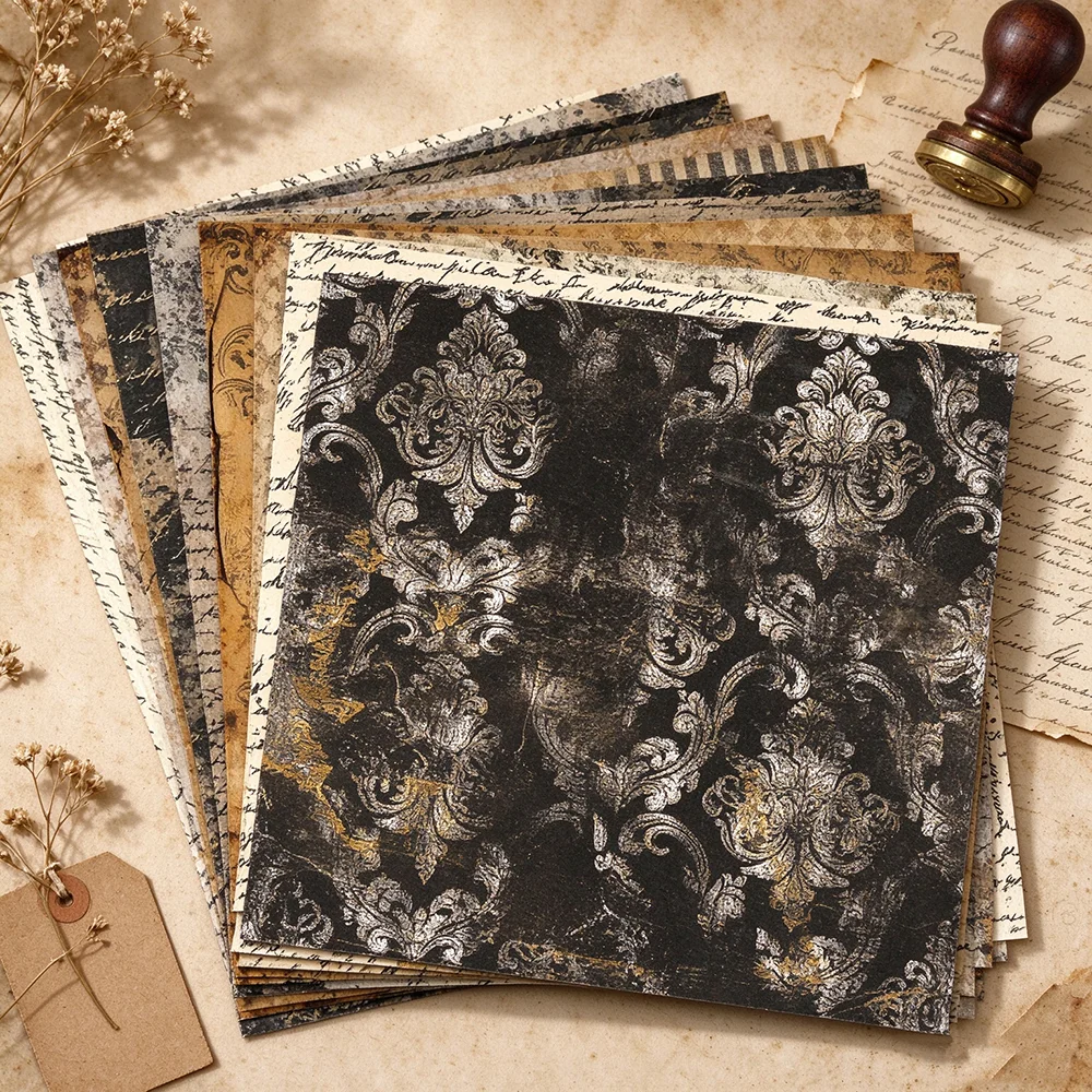 Vintage Script Scrapbook Paper 6 inch 24 Sheets Retro Old Letter Background Paper for Journal Card Making DIY Craft