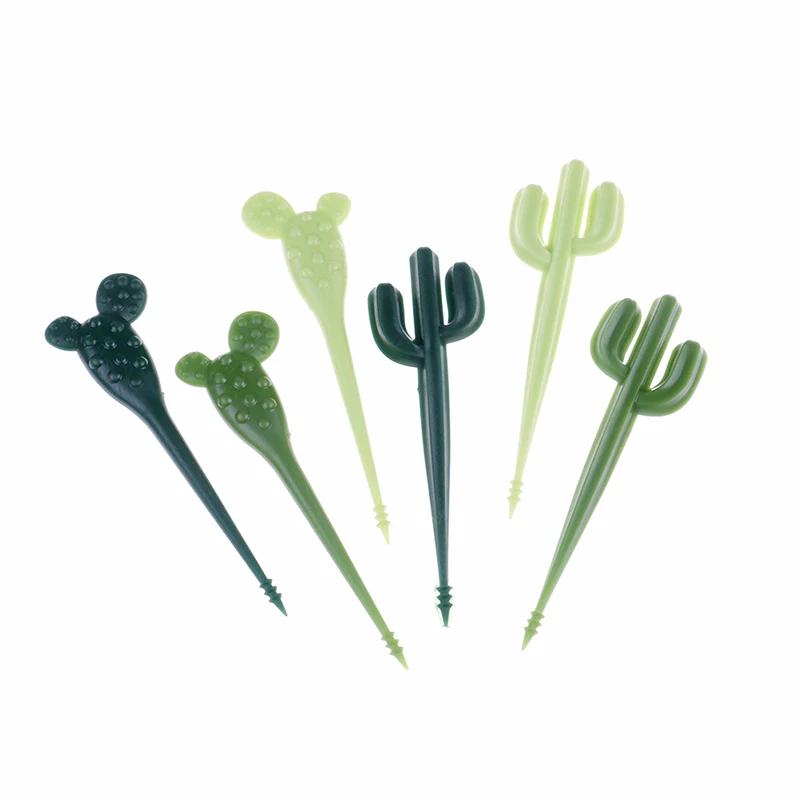 6pcs/pack Creative Cactus Fruit Forks Dessert Forks Toothpick Kids Tableware Food Picks Plastic view 5