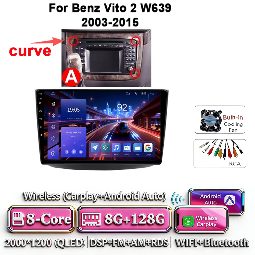 Android 17 autoradio 4G WIFI Carplay voor Mercedes-Benz Vito W639 2003-2015 DSP GPS navigatie Bluetooth touchscreen multimedia