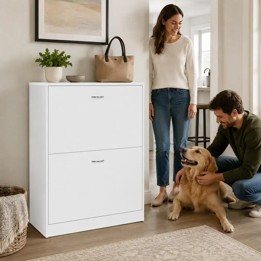 Armoire à chaussures, meuble à chaussures, dimensions L x L x H cm, portes battantes, blanc