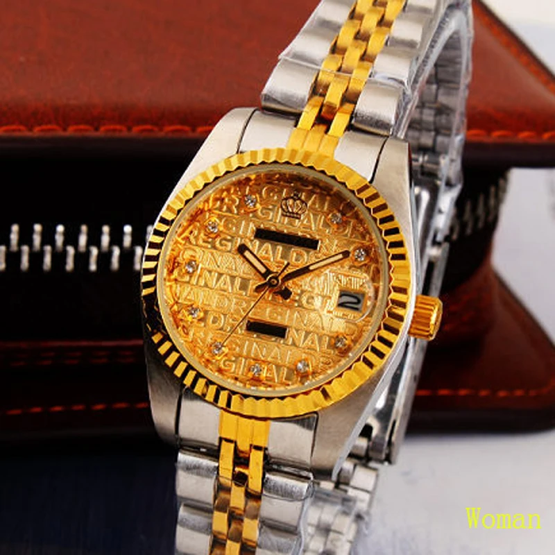 

HK Fashion Brand Crown Quartz Woman Waterproof Luxury Gold Steel watch manufacturers selling Japan Movement calendar Wristwatch