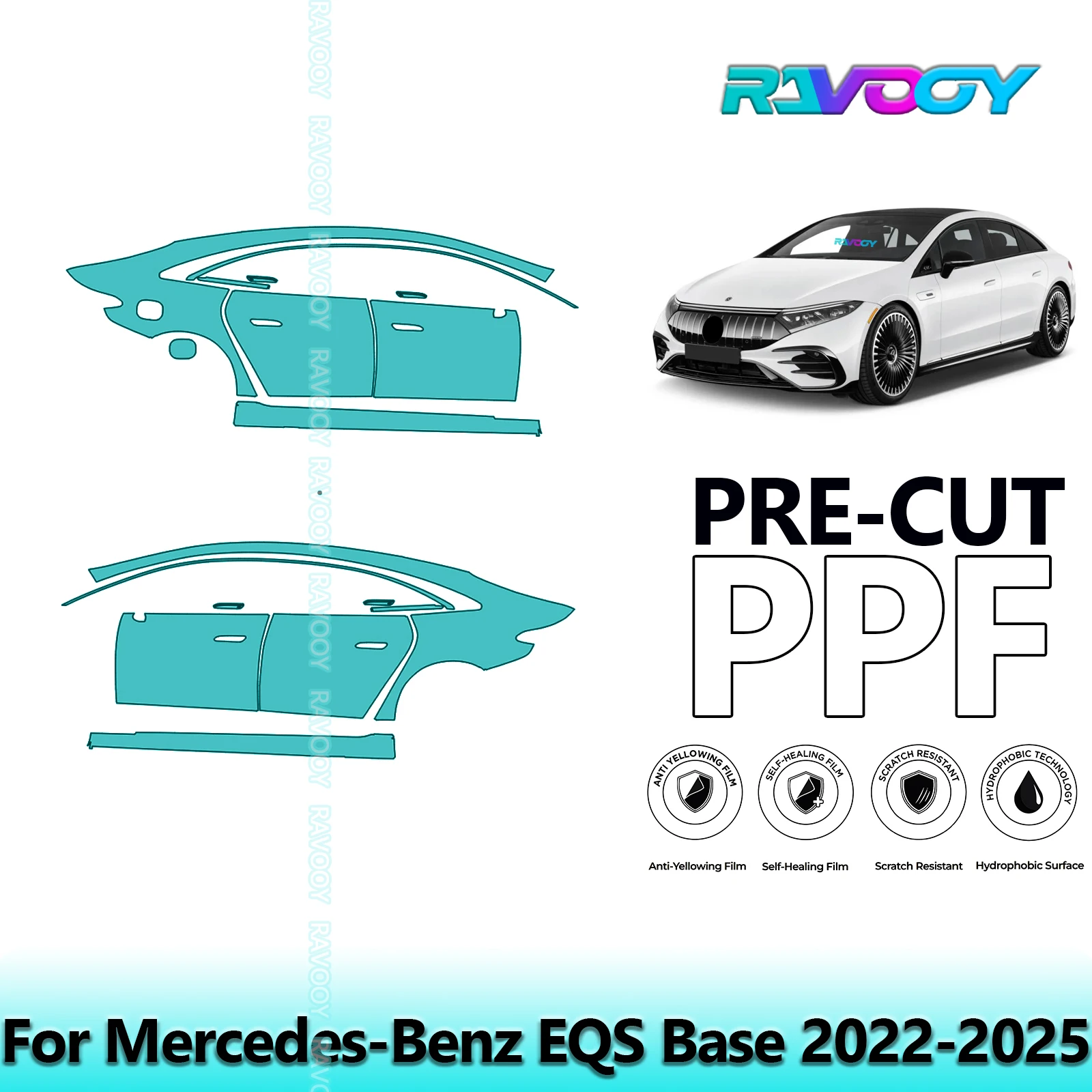 

For Mercedes-Benz EQS Base 2022-2025 8.5mil Clear Matte Pre-Cut PPF Door & A/B Pillar Kit TPU Paint Protection Film Set