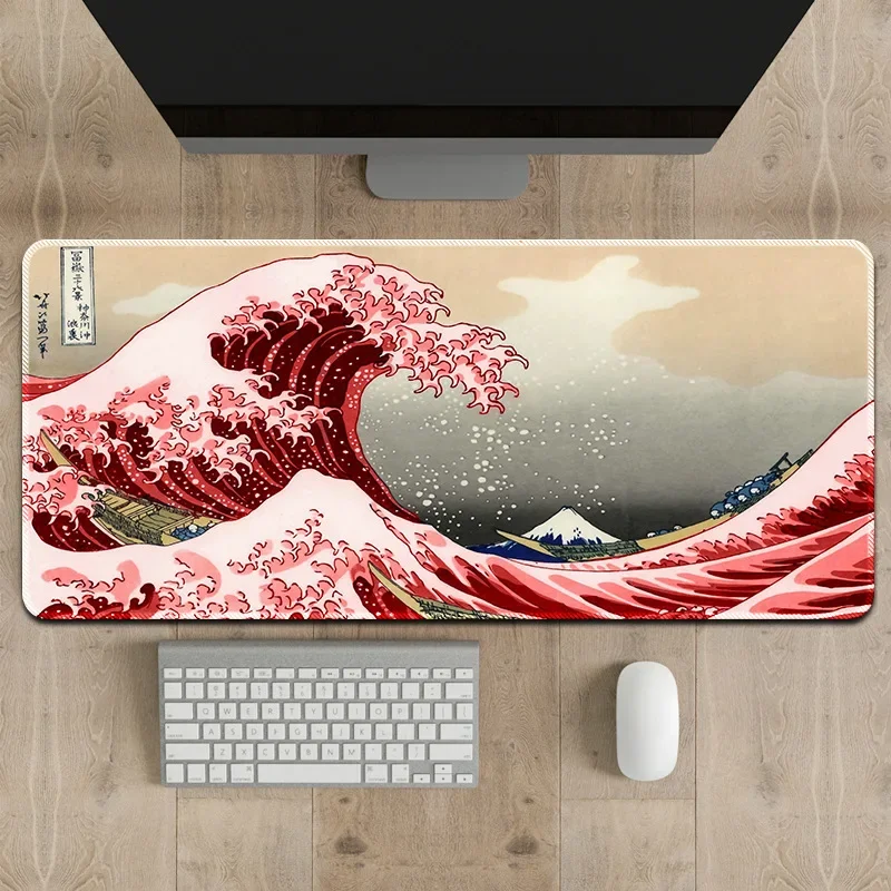 คลื่นแผ่นรองเม้าส์แผ่นรองเมาส์สีฟ้าและสีขาวขนาดใหญ่Mousepads PC Gamer Mousepadโต๊ะทํางานยางแป้นพิมพ์Matsของขวัญ 900x400