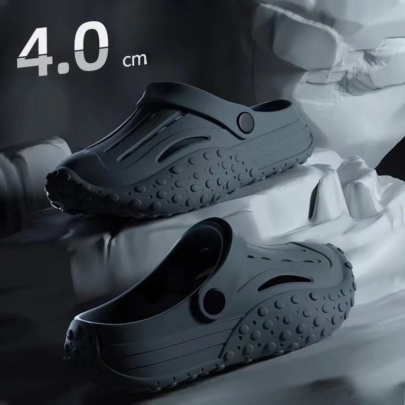 Men's 4.0 Cm Thick-Sole EVA Height-Increasing Cushioning Closed-Toe Ventilated Design New Summer Outdoor Beach Slippers