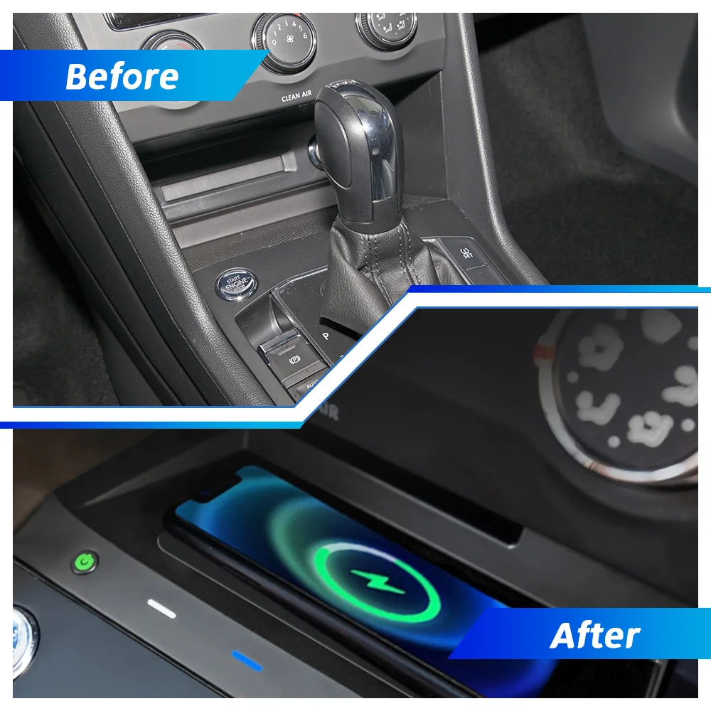 لوحة شحن لاسلكية للسيارة لسيارة Volkswagen Tiguan 2017-2024 شاحن الهاتف حامل الهاتف شحن سريع ملحقات ضبط #3