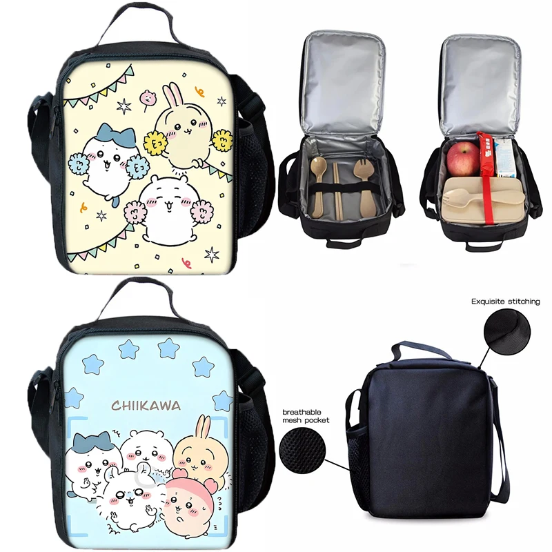 Chiikawas Insulated Lunch Bag Kids Bento Pack Cute Cartoon Thermal Food Bag Boy Girl Meal Pack Student Waterproof Lunch Handbag