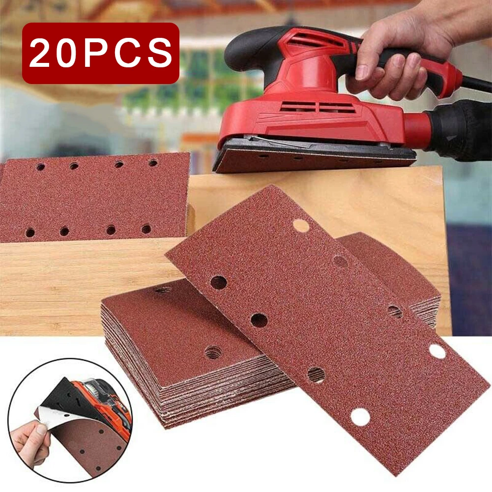 

20pcs Sandpaper Sanding Sheets 1/3 Punched & Mixed Grits 80/120/180/240 8 Holes Rectangular Sanding Paper Polishing Tools