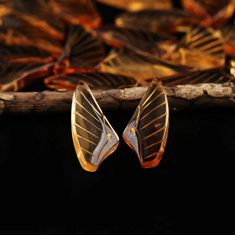 B&F Earrings Bead Citrine  - Wing Earrings Natural Stone jewelry accessories Handmade Jewerly