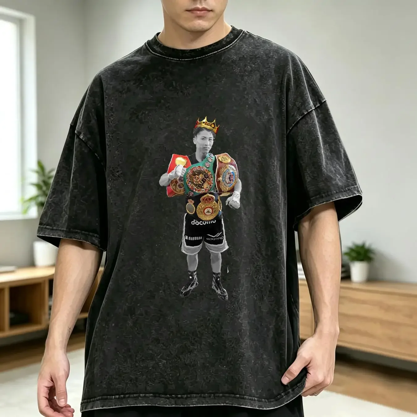 washed T Shirt Naoya Inoue The Monster CROWN Boxing Fan v2 vintage Washed streetwear Breathable Top For Everyday Wear Soft