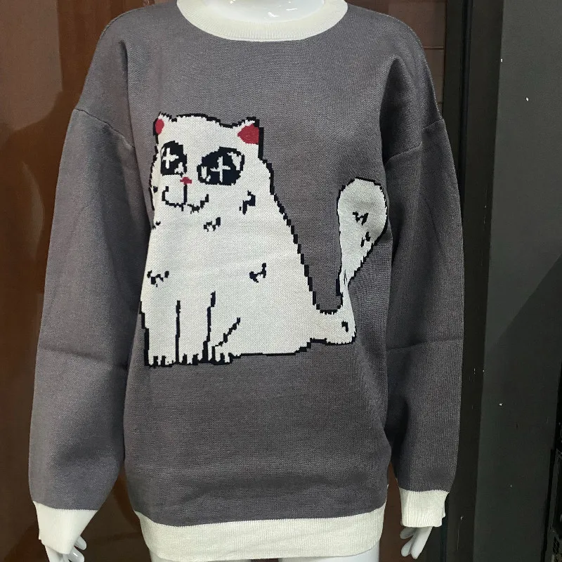 Women\'s Fun Animal O-Neck Pullover, Street Gothic Retro Sweater, Winter Warm Sweater, New Popular Style, Y2K Fashion, 2024