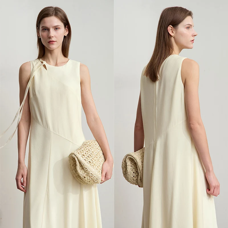 Amii Minimalistisches Berufungskleid für Damen, 2025, Sommer, neue Bürodame, elegante Krawatte, ärmellos, Komfort, Falten, lange Kleider 12542120