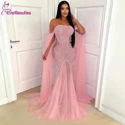 Vestidos De Gala Prom Dress with Cape Vestidos Para Eventos Especiale Mermaid Tulle Beaded Formal Party Dresses for Women