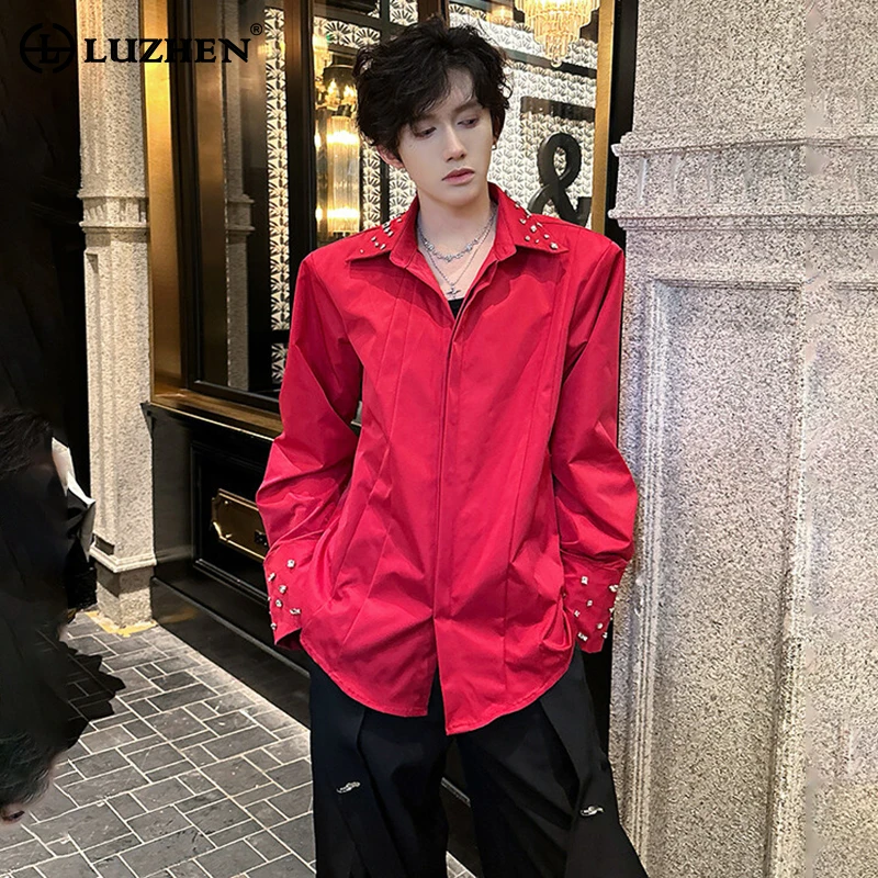 

LUZHEN 2025 New Trendy Long Sleeve Shirts Men's Fashion Elegant Handsome Temperament Casual Tops Solid Color Clothes Male JY2416
