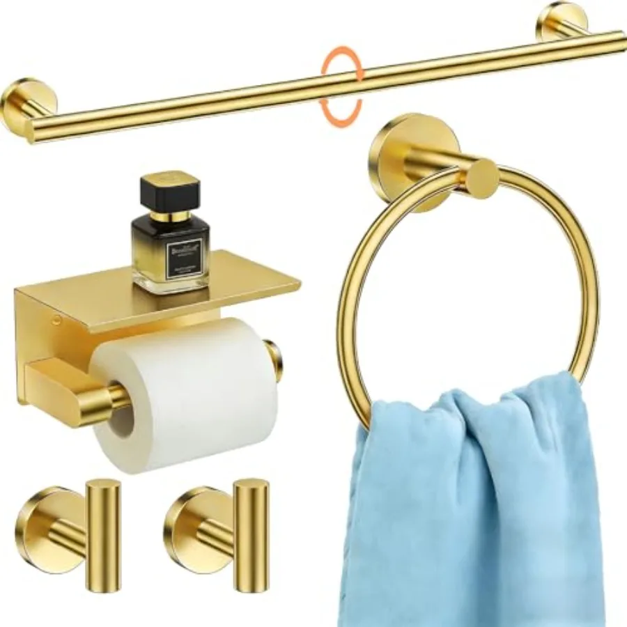 

5Pcs Brushed Bathroom Hardware Accessories 24 Inch Bath Towel Bar Set Toilet Paper Holder with Shelf Stainless Steel Wall Mount