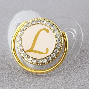 아기 맞춤형 젖꼭지 클립 신생아 럭셔리 젖꼭지 홀더 편지 Gloden Bling 유아 투명한 실리콘 Teether BPA 무료