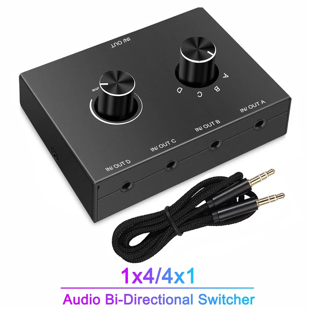 2Port/4Port Audio Switch Stereo Audio Switcher Splitter 3.5mm Mini Headphone Switcher 2x1/1x2 4x1/1x4 Bi-Directional Switcher