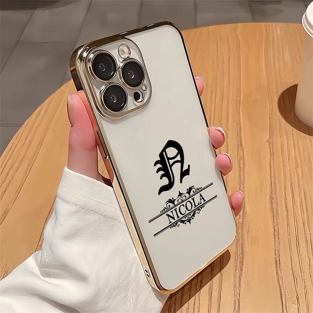 

Personalized Custom Name Phone Case Gothic For Iphone 11 to 16 Pro Max Plus Soft Clear Plating TPU Case With Lens Protect