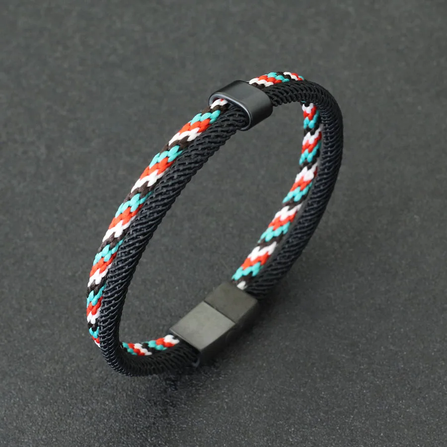 New Stylish Paracord Bracelet Men Stainless Steel Magnet Buckle Bicolor Thread Bangle Outdoor Riding Nautical Wrap Braslet Homme