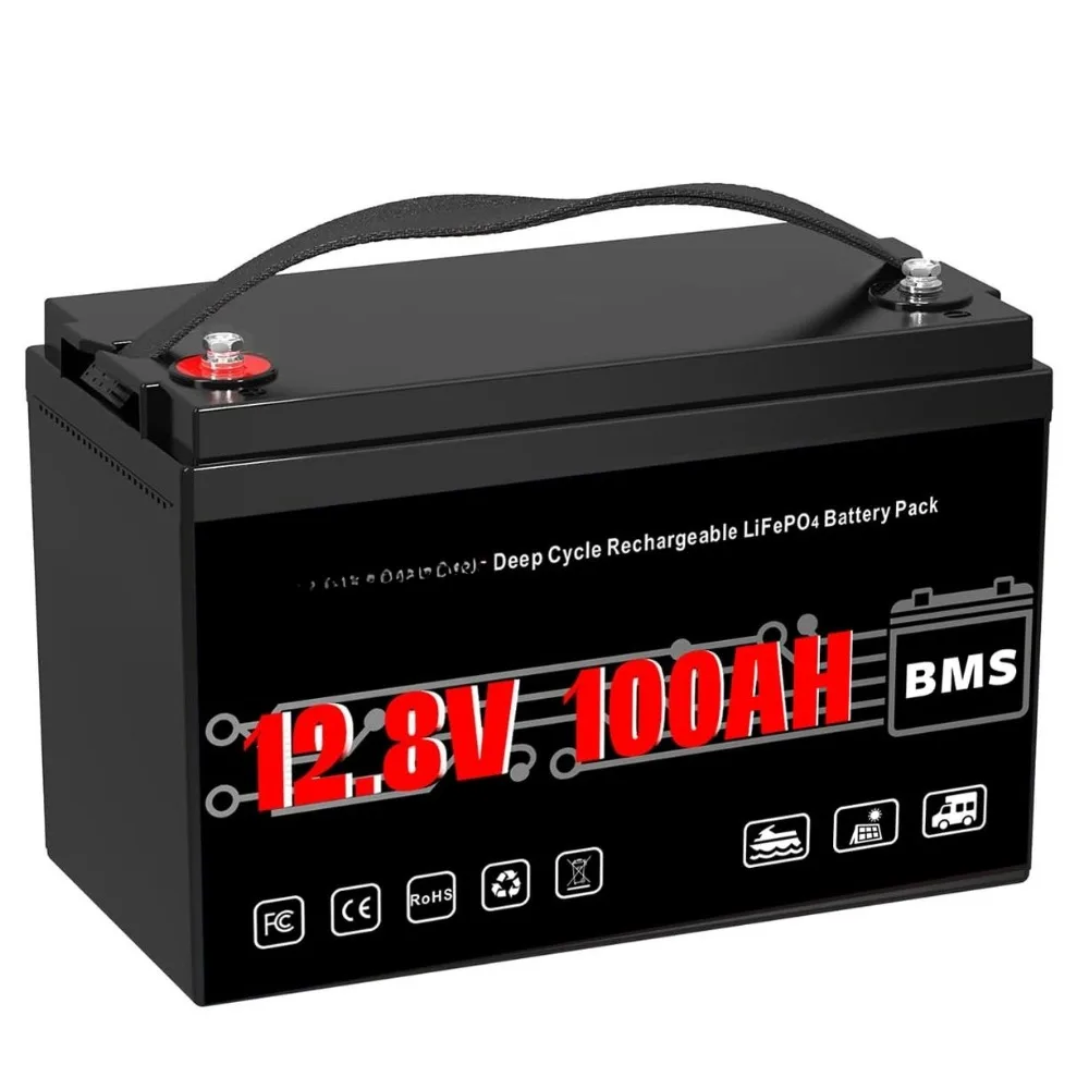 

Novoral 12V 100Ah LiFePO4 Lithium Iron Battery Built-in BMS 8000+ Deep Cycles for RVs Camping Trolling Motors Fish, Customized