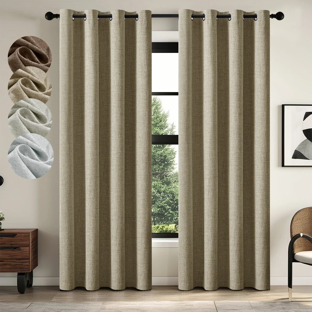 1panel Modern Luxury Rainbow Linen Curtain, 100% Blackout Curtains for Living Room, Bedroom, Kitchen, Home Decor Privacy Curtain