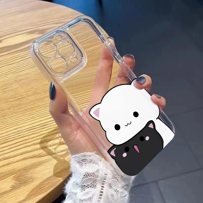 Cartoon Cat Duo Phone Case For iPhone 17 Air 16E 16 15 14 11 Pro Max Plus 13 12 Mini 8 7 X Transparent Shockproof Cover view 3