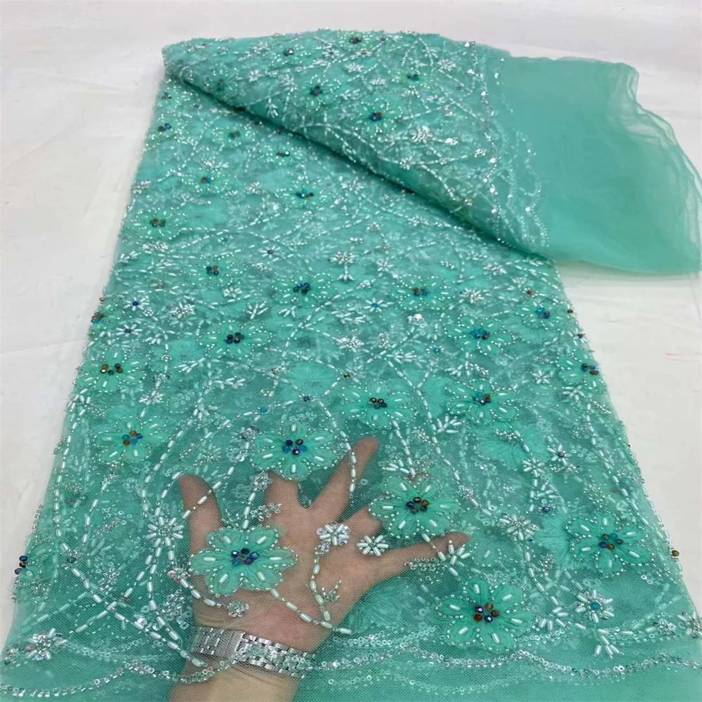 

2024 High Quality French Tulle Lace Fabric African Sequins Beads Net Embroidery Fabric Nigerian For Women Wedding Party Dress