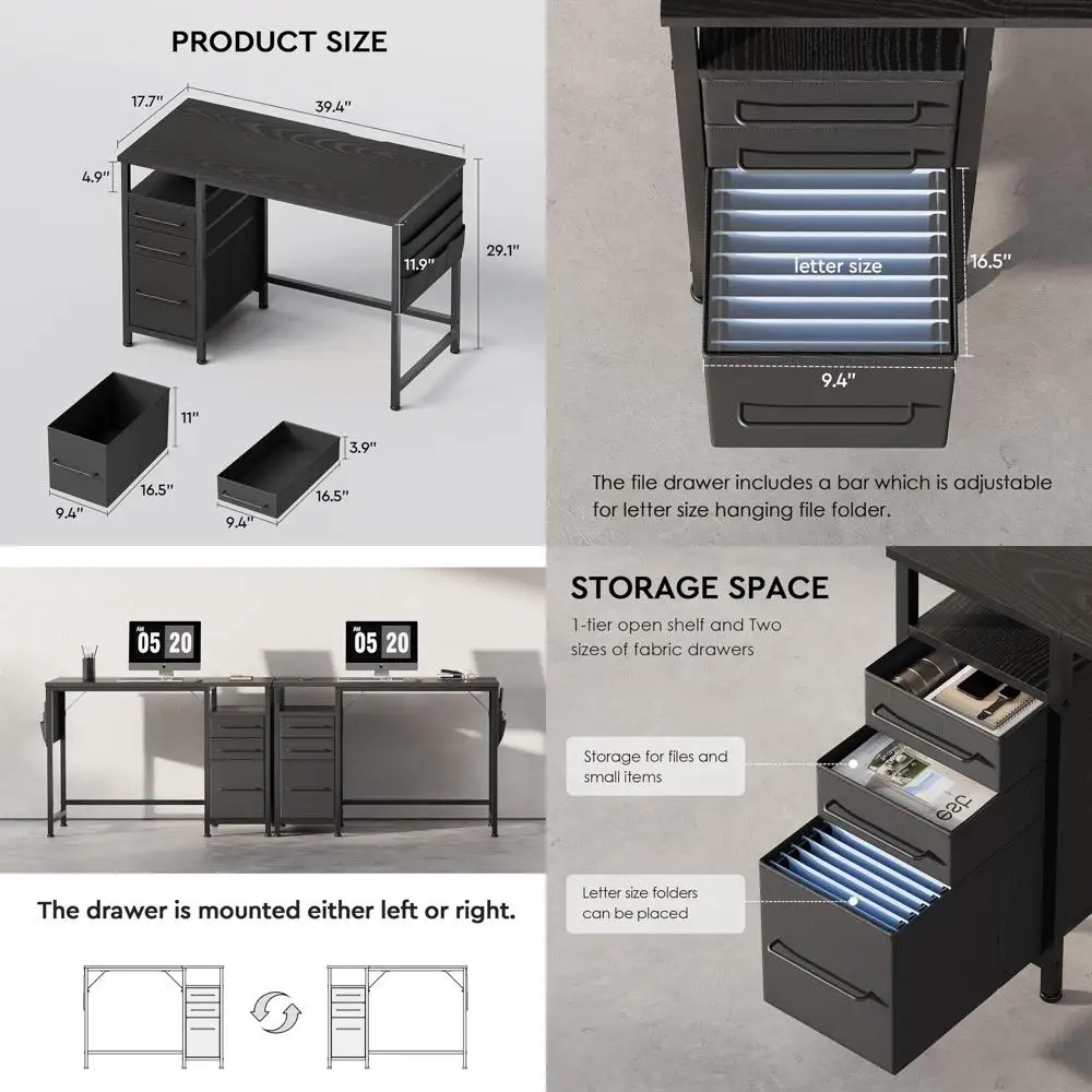 

Маленький письменный стол Maihail с ящиками, 40-дюймовый компьютерный стол с полками, письменный стол с местом для хранения, небольшой офисный стол с металлическим Fra