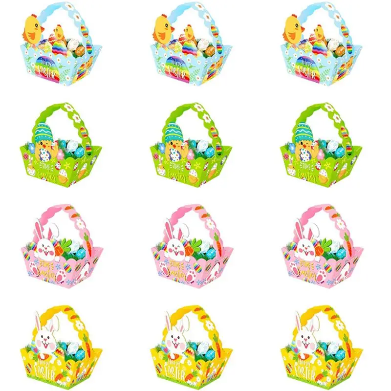 

AEE4-Пласхальные корзины с ручкой, бумажная пасхальная вечеринка, пасхальное яйцо, корзина для охоты, детские поделки, корзины для пасхальных подарков
