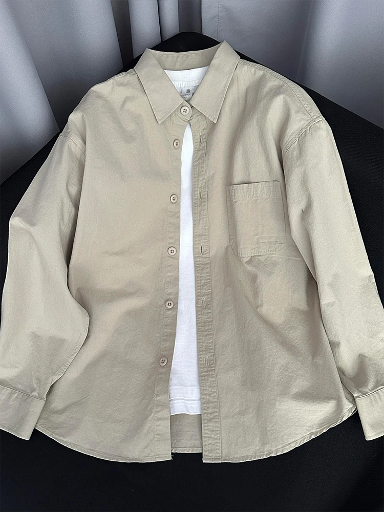 

Khaki Workwear irt Men's Long Sve Spring Autumn Retro Japanese Sle y Cleanfit Jaet Loose Fit Summer Thin Model