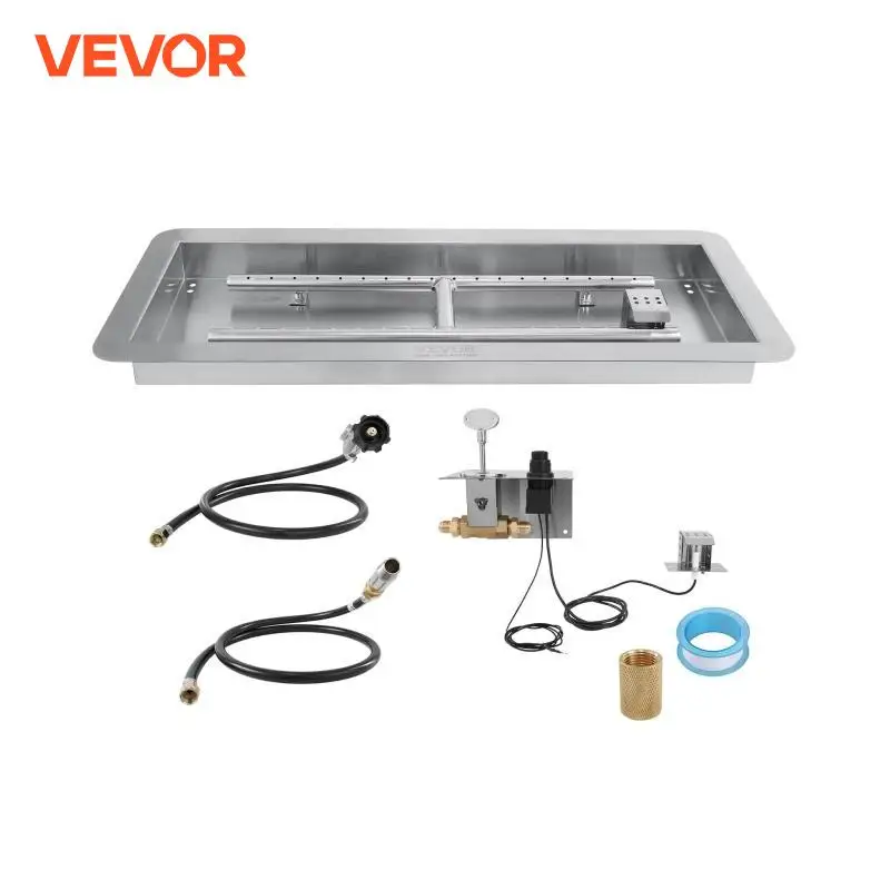 VEVOR 36 x 12 inch Drop-in Fire Pit Pan Rectangular Stainless Steel Fire Pit Burner Natural & Propane Gas Fire Pan 150,000 BTU