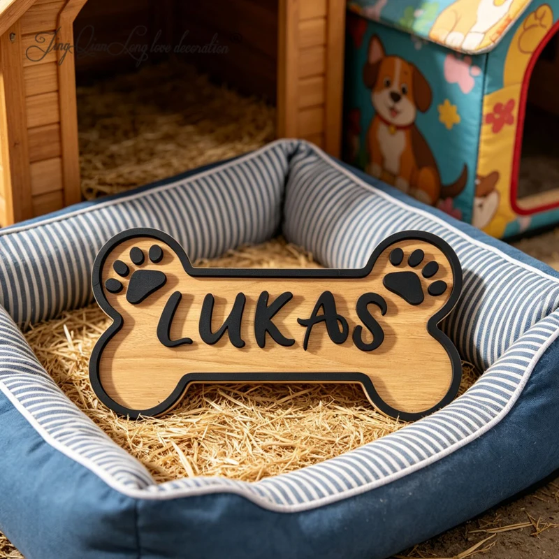 Personalized dog bone name sign, wooden dog name tag, dog kennel and crate sign, custom dog room sign, name plaque for dog