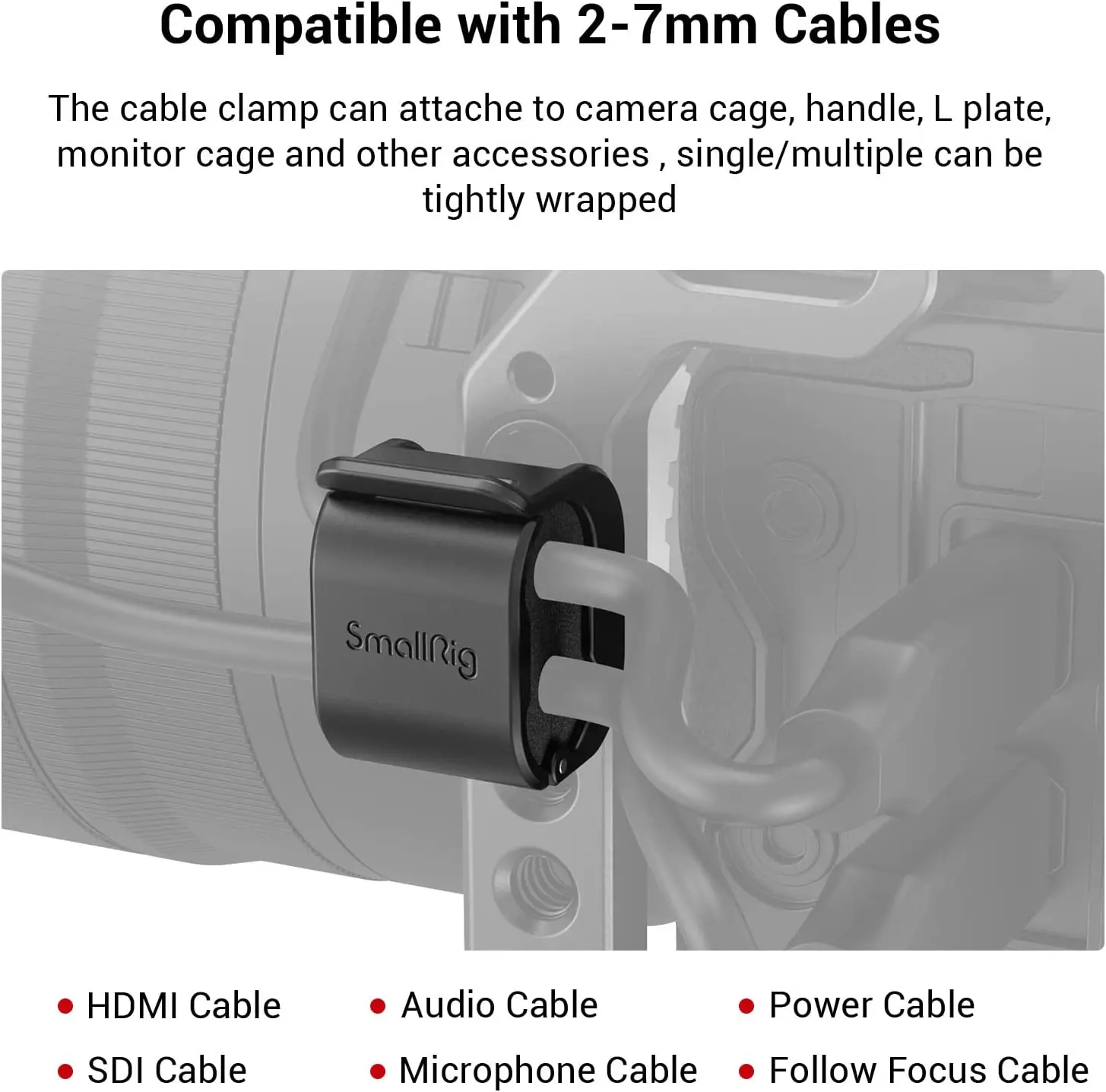 SmallRig Camera Cable Clamp (4 pcs) for HDMI / SDI / Microphone Cable DSLR Camera Cable Lock Mount Support 2-7mm Cable - 3685