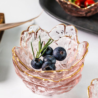 3pcs Cherry Blossom Sauce Dishes Small Glass Dish Sauce Bowl Nodic Gold Inlay Ice Cream Small Dinner Plates Kitchen Supplies