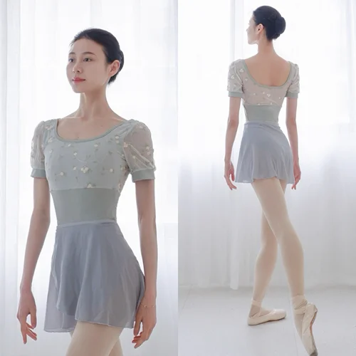 Leotardos de danza de Ballet para mujer, traje de ejercicio de gimnasia de encaje de manga corta, leotardo de Ballet de Yoga para adultos, Ropa de baile para niñas