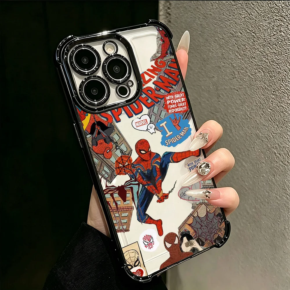 HOT Galvanisierte Handyhülle für iPhone 17 17e 16e 16 15 14 13 12 11 Pro Max Mini Air Plus Sturzsicher Airbag Cool Spiders Mans