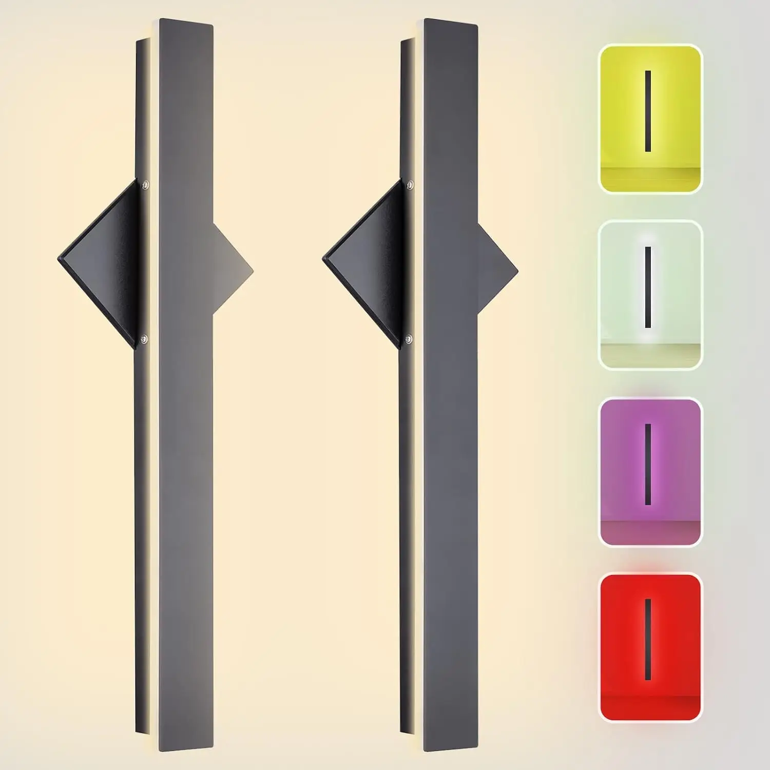 2-Packs Outdoor RGB Dimmable Wall Light: 28W Modern Wall Sconce Fixture Rectangular Black LED Wall Lamp - 23.5 Inches - IP65