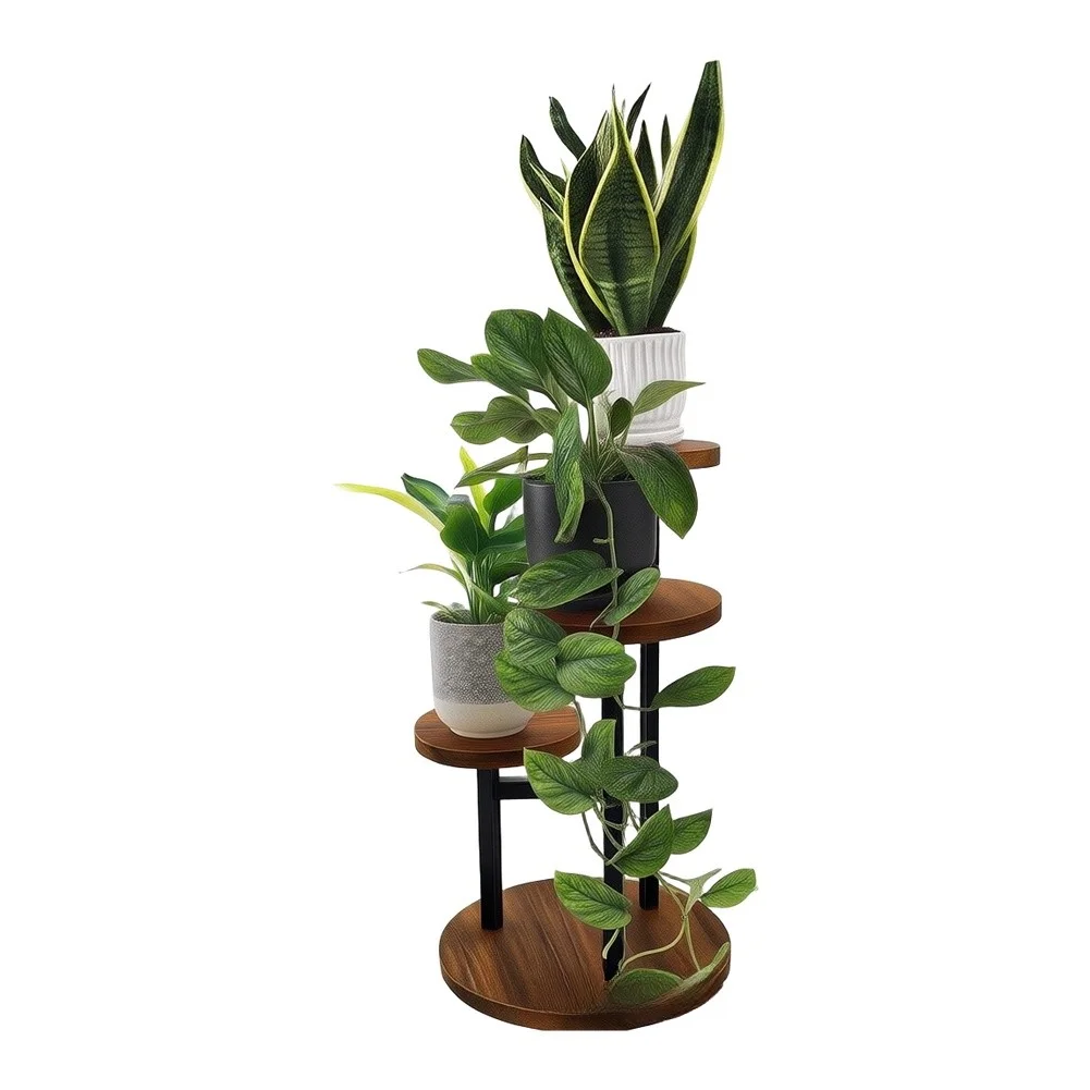 3-Tier Corner Plant Stand Table Crafted from Carbonized Pine Wood and Equipped with Non-Slip Floor Protection Pads