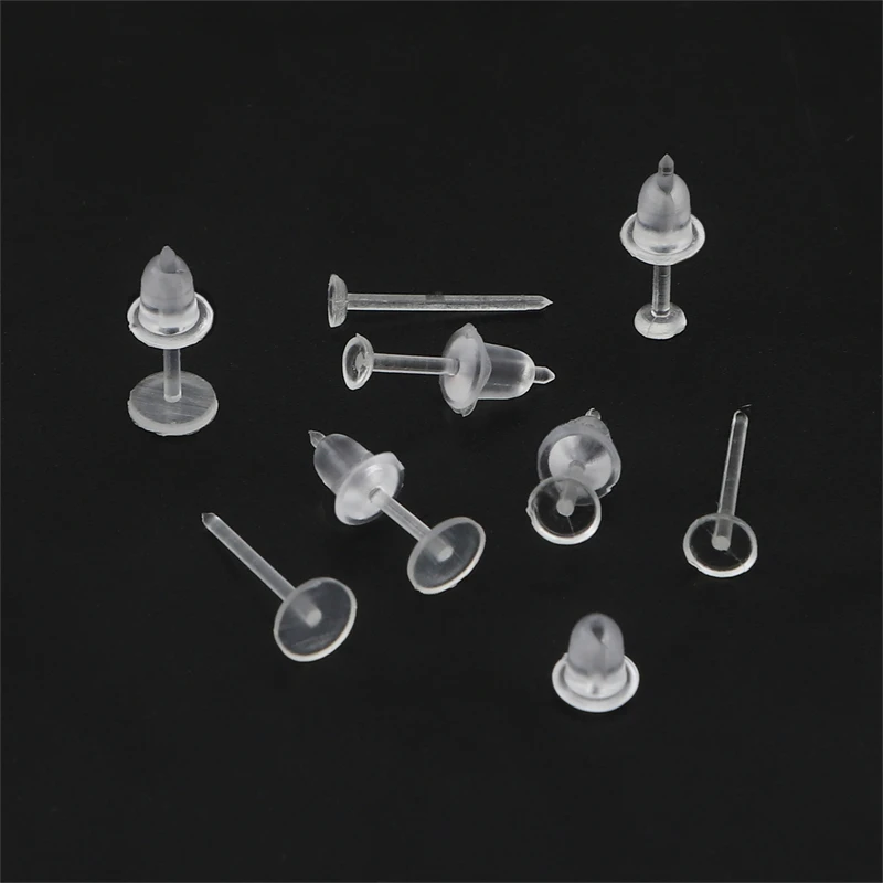 100/200 zestaw hipoalergiczny plastikowy kolczyk przezroczysty silikon kolczyk baza szpilki do Piercing Retainer kolczyki DIY ustalenia