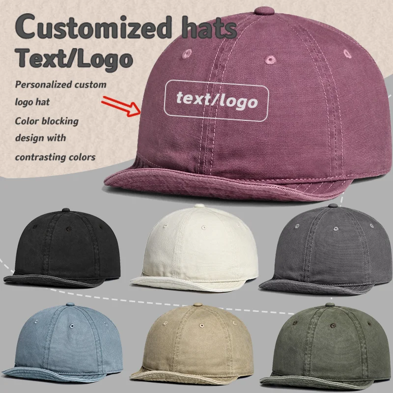 

Custom Printed Logo Solid Color Short Brim Baseball Cap Spring and Summer Men and Women Outdoor Adjustable Flat Brim Hip Hop Hat