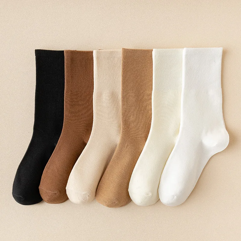 Socks Beauty Ins Spring Autumn Women Comfort Brown Solid Color Black White Mid-tube Casual Everything Fashion Jk Sock Cute Gift