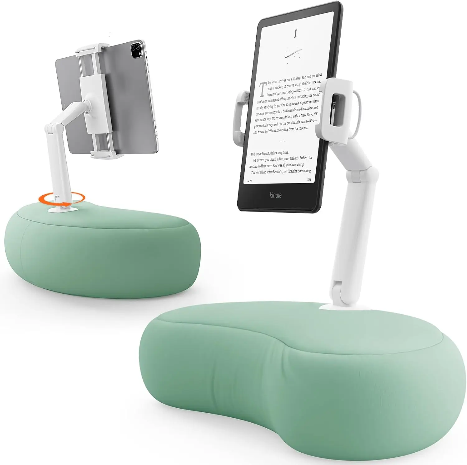 

Adjustable Tablet Stand for Kindle, iPad, Phone up to 15.6", 360° Flexible Arm with Microbead Cushion, Bed-Friendly Cyan Holder