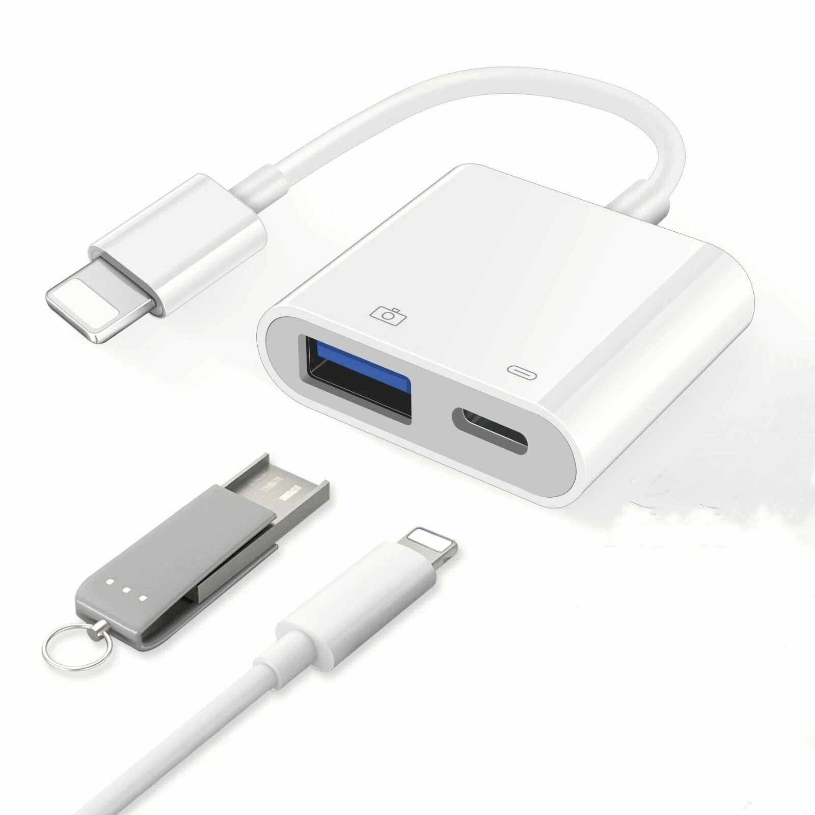 

USB-адаптер для камеры, USB-адаптер OTG мама для iPhone iPad, Портативный USB-адаптер для iPhone с зарядным портом, без использования,