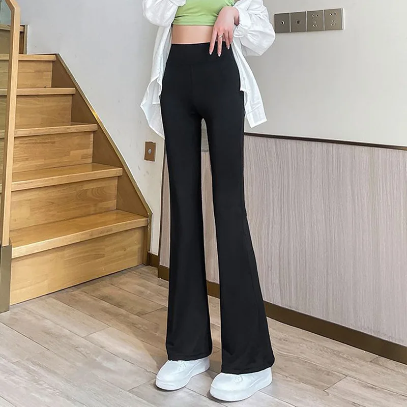Black High Waist Stretchy Slimming Shark Pants Women's Capri Trousers Spring Summer Slim Fit Ankle Length Floor Length