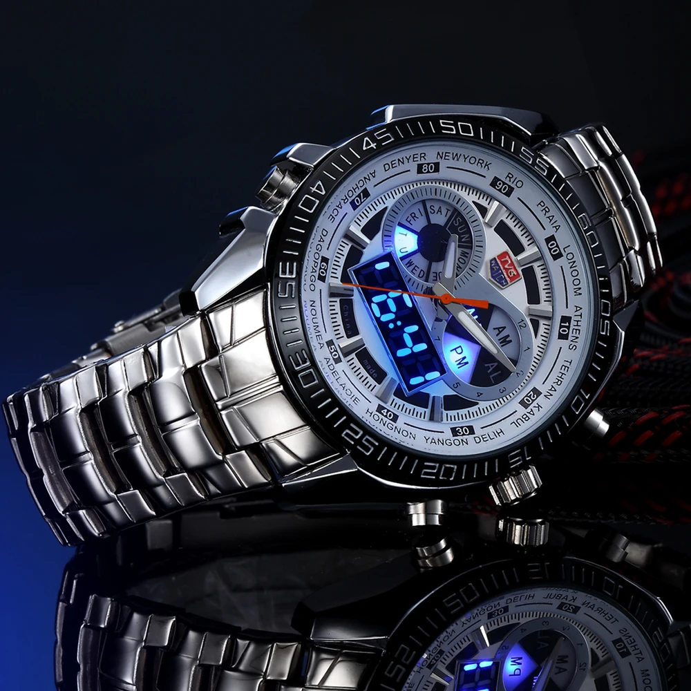 TVG Luxury Brand Man Watch Dual Display Digital LED Waterproof Sports Military Industry Quartz Clock Soldier Outdoor Business