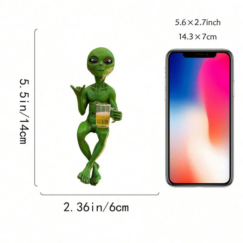 

Funny Beer Drinking Alien Resin Statue Novelty Collectible Desktop Ornament for Adults Bedroom Garden Outdoor Shelf Decor