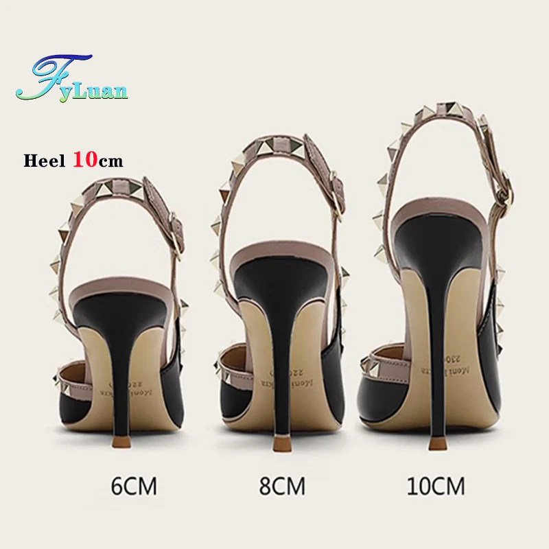 FyLuan New Lady Fine Heels Pointed Sandals Spring Summer Fashion Metal Rivet High Heel Shoes with Multi Color Luxury Slim Pumps